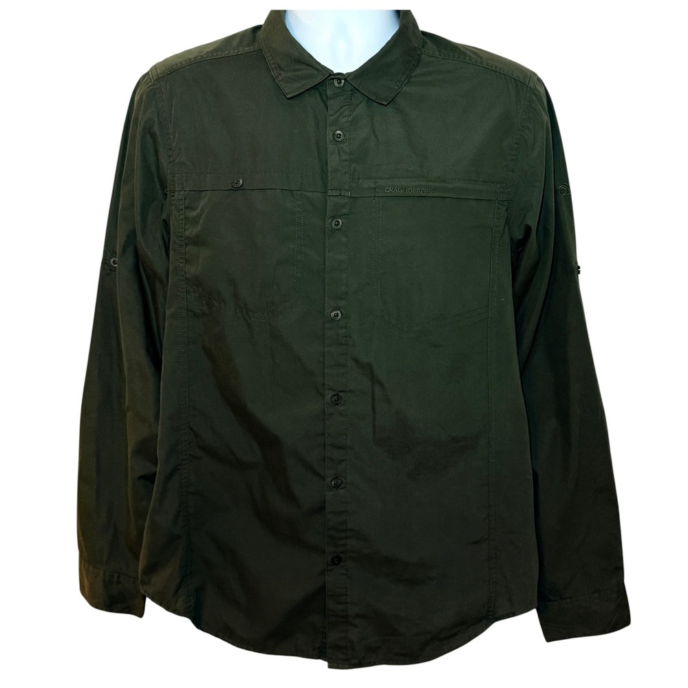 Craghoppers Mens Medium SolarShield Hiking Shirt Olive Green Roll Tab CMS477